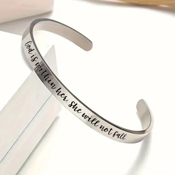 NEW•STAINLESS STEEL BANGLE•”God is within her, she will not fall” CUFF - Picture 4 of 10